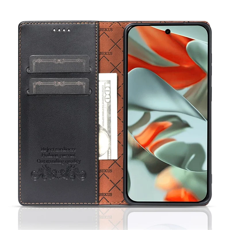 N.BEKUS P5 Series for Google Pixel 10  /  Pixel 10 Pro Leather Case Dual Color Stitching RFID Blocking Wallet Phone Cover - Black