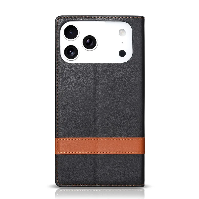 N.BEKUS P5 Series for iPhone 18 Pro Max  /  17 Pro Max Leather Case Dual Color Stitching RFID Blocking Wallet Phone Cover - Black