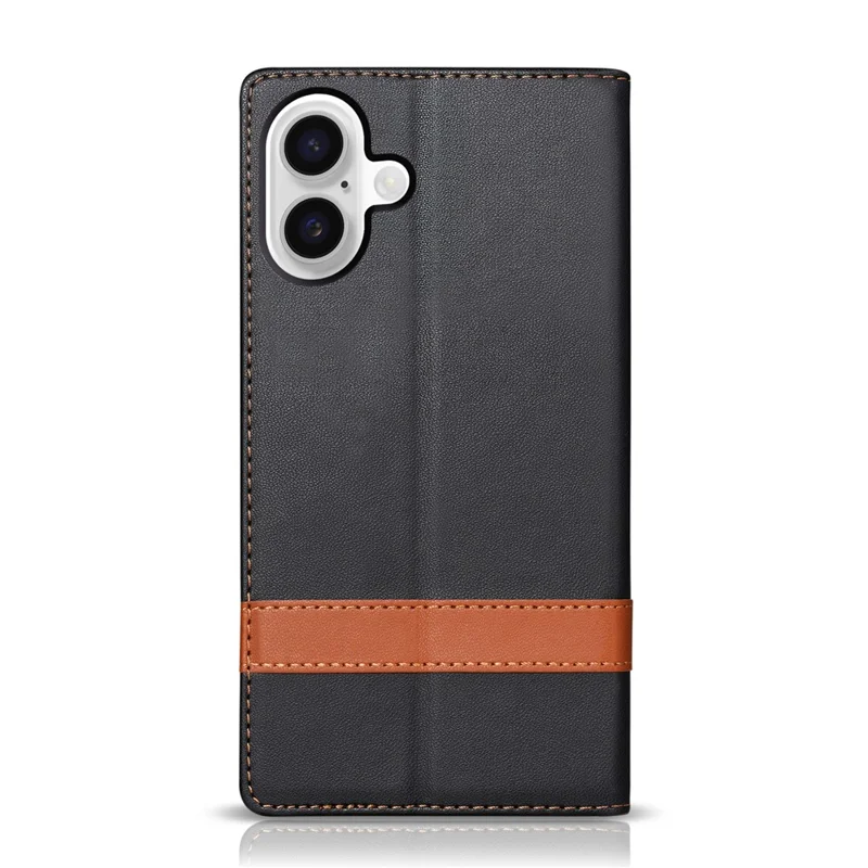 N.BEKUS P5 Series for iPhone 17 Leather Case Dual Color Stitching RFID Blocking Wallet Phone Cover - Black