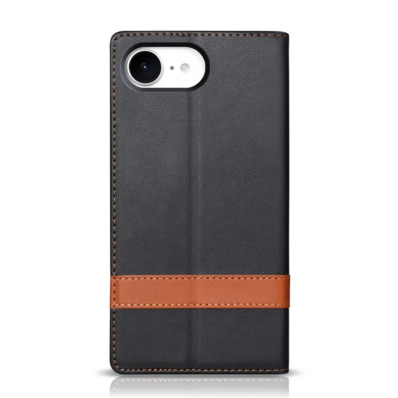 N.BEKUS P5 Series for iPhone 17e  /  16e Leather Case Dual Color Stitching RFID Blocking Wallet Phone Cover - Black