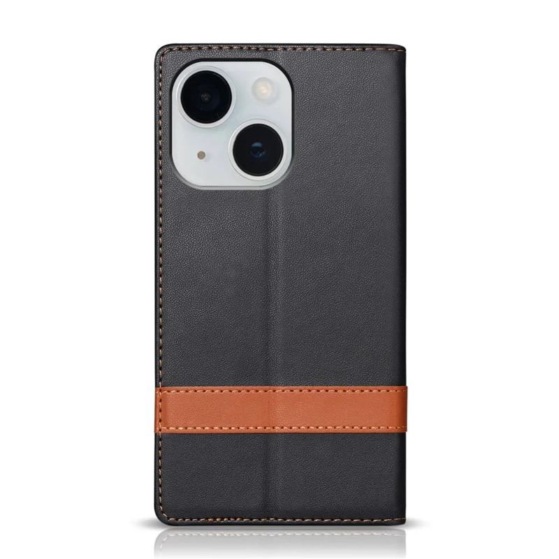 N.BEKUS P5 Series for iPhone 15 Leather Case Dual Color Stitching RFID Blocking Wallet Phone Cover - Black