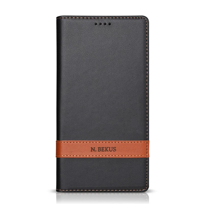 N.BEKUS P5 Series for iPhone 15 Pro Leather Case Dual Color Stitching RFID Blocking Wallet Phone Cover - Black