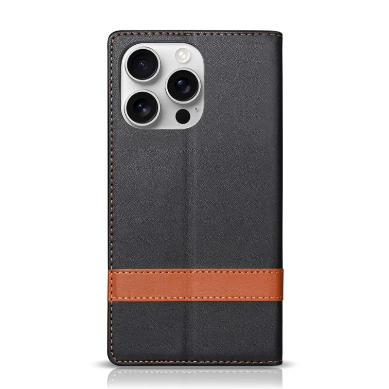 N.BEKUS P5 Series for iPhone 15 Pro Leather Case Dual Color Stitching RFID Blocking Wallet Phone Cover - Black