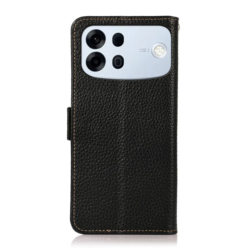 KHAZNEH for Oppo A7 Pro Max 5G Phone Case Litchi Texture Genuine Cow Leather Cover RFID Blocking - Black