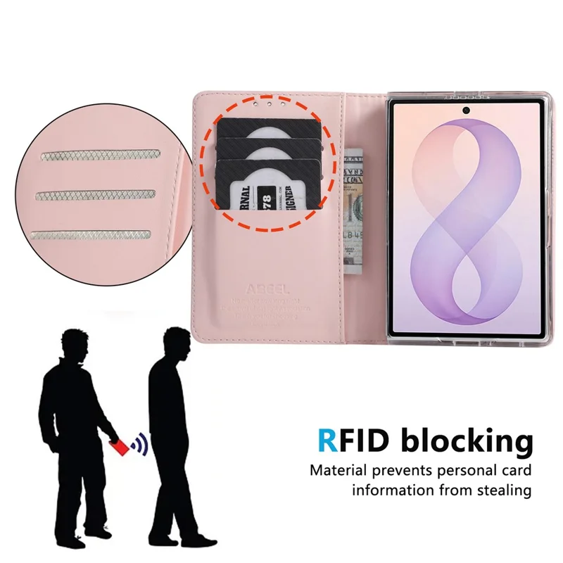 ABEEL For Samsung Galaxy Z Fold8 Phone Case RFID Blocking Leather Flip Cover - Pink