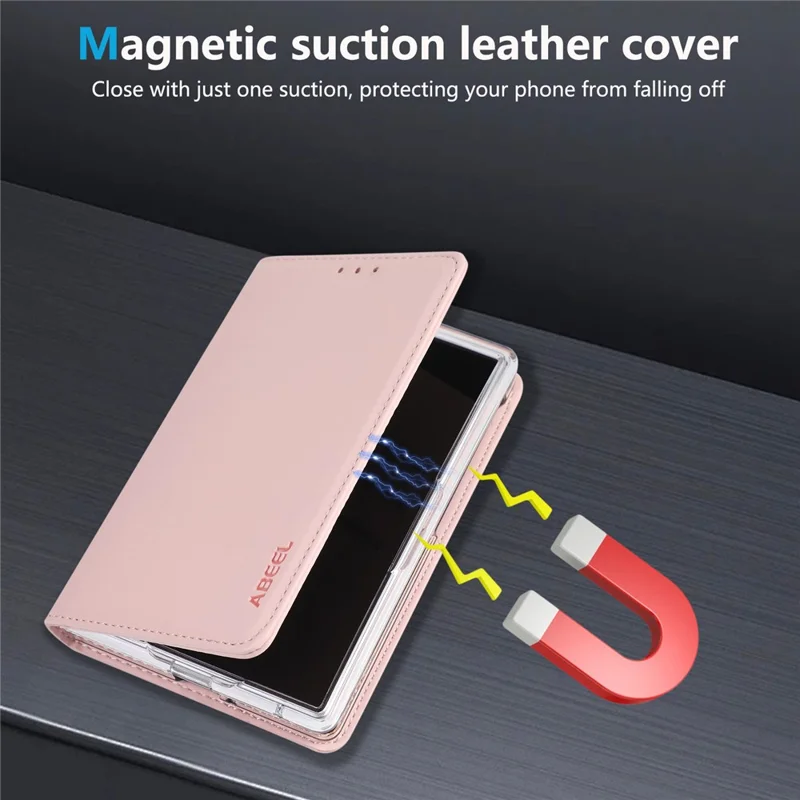 ABEEL For Samsung Galaxy Z Fold8 Phone Case RFID Blocking Leather Flip Cover - Pink