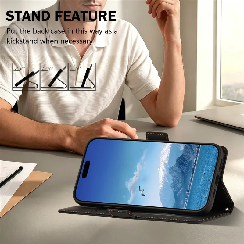 For iPhone 18 Pro Max / 17 Pro Max Case Skin-touch PU Leather Flip Wallet Phone Cover with Wrist Strap - Black