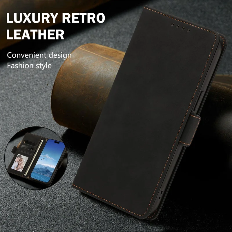 For iPhone 18 Pro Max / 17 Pro Max Case Skin-touch PU Leather Flip Wallet Phone Cover with Wrist Strap - Black