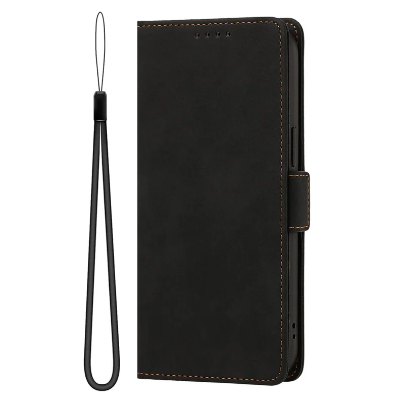 For iPhone 18 Pro Max / 17 Pro Max Case Skin-touch PU Leather Flip Wallet Phone Cover with Wrist Strap - Black