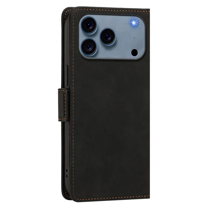 For iPhone 18 Pro Max / 17 Pro Max Case Skin-touch PU Leather Flip Wallet Phone Cover with Wrist Strap - Black