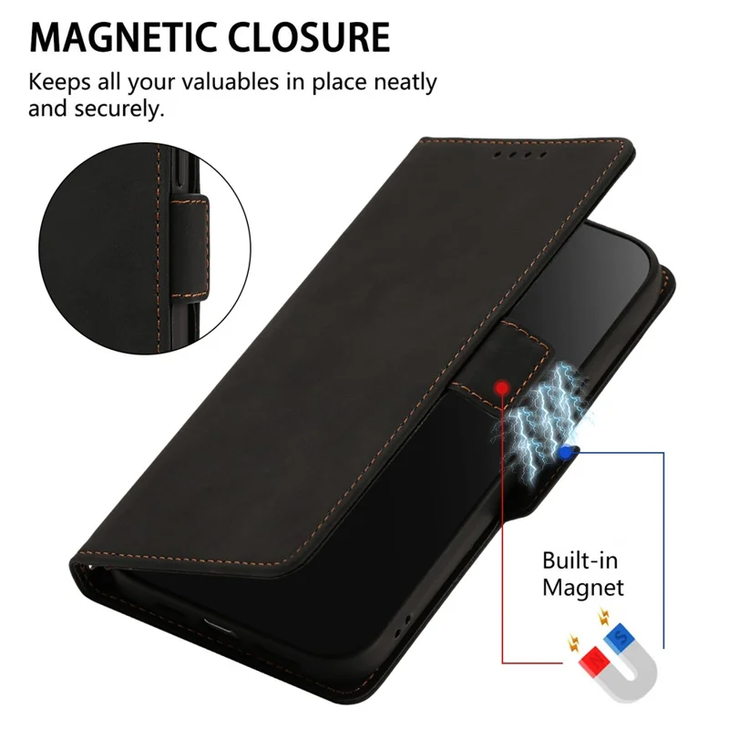 For iPhone 18 Pro Max / 17 Pro Max Case Skin-touch PU Leather Flip Wallet Phone Cover with Wrist Strap - Black