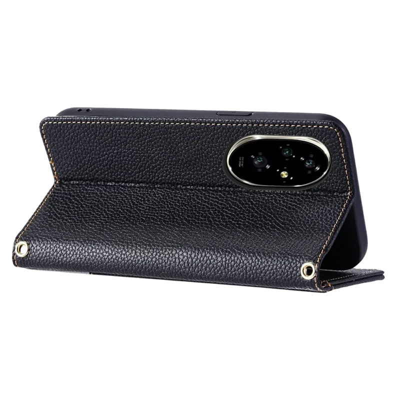 For Honor 200 Pro 5G Leather Case with Wrist Strap and Shoulder Strap Dual Color Multi Card Slots Phone Cover - Black