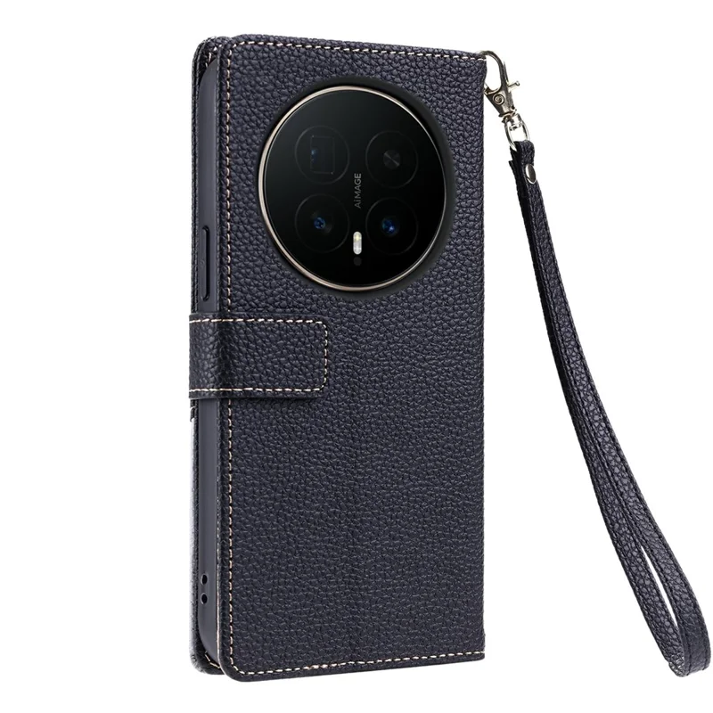 For Honor Magic8 5G Leather Case with Wrist Strap and Shoulder Strap Dual Color Multi Card Slots Phone Cover - Black