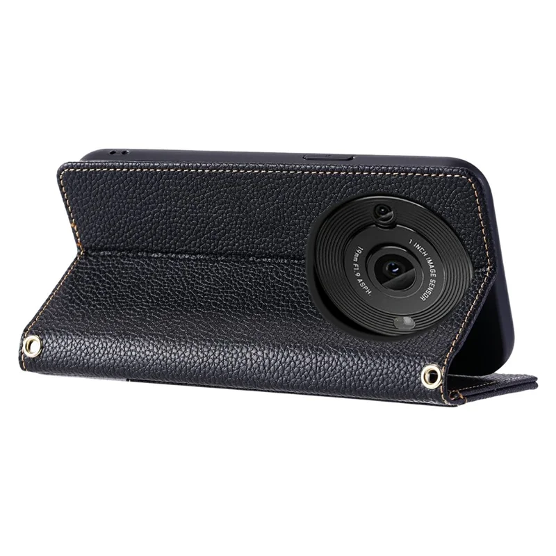 For Sharp Aquos R8 Pro Leather Case with Wrist Strap and Shoulder Strap Dual Color Multi Card Slots Phone Cover - Black