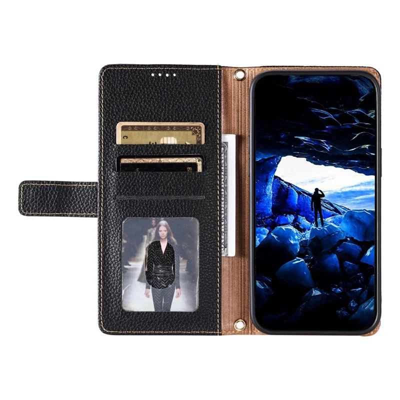 For Sharp Aquos R9 Leather Case with Wrist Strap and Shoulder Strap Dual Color Multi Card Slots Phone Cover - Black