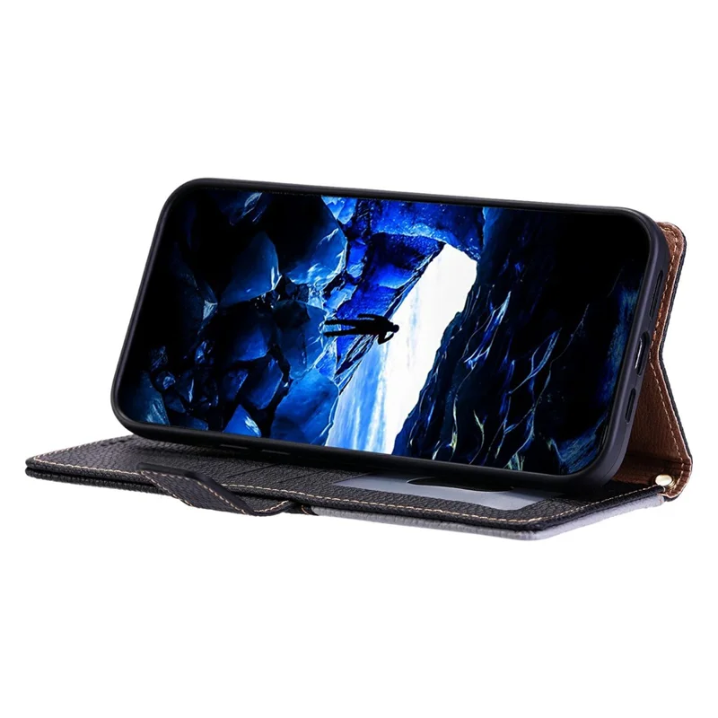 For Sharp Aquos R9 Leather Case with Wrist Strap and Shoulder Strap Dual Color Multi Card Slots Phone Cover - Black