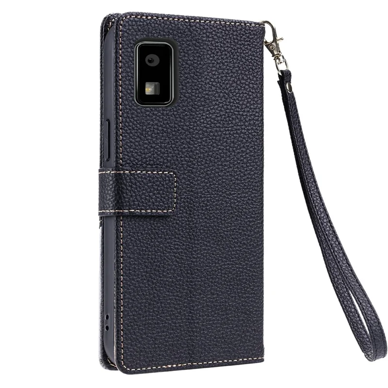 For Sharp Aquos Wish3 Leather Case with Wrist Strap and Shoulder Strap Dual Color Multi Card Slots Phone Cover - Black