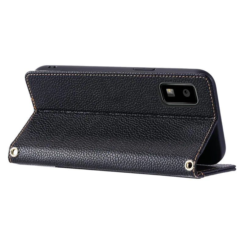 For Sharp Aquos Wish3 Leather Case with Wrist Strap and Shoulder Strap Dual Color Multi Card Slots Phone Cover - Black