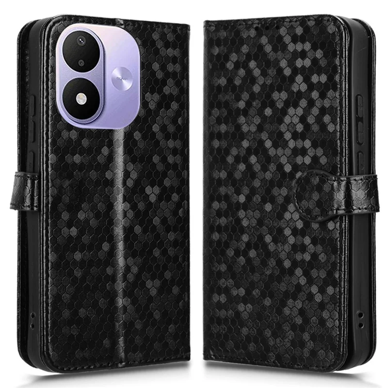 Plånboksfodral för Xiaomi Redmi Note 17 5G med prickmönster, PU-läder mobilskal med handledsband - Svart