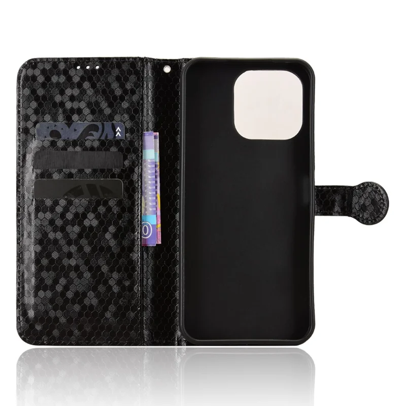 For OnePlus N6 4G Wallet Case Dot Pattern Imprint PU Leather Phone Cover with Wrist Strap - Black