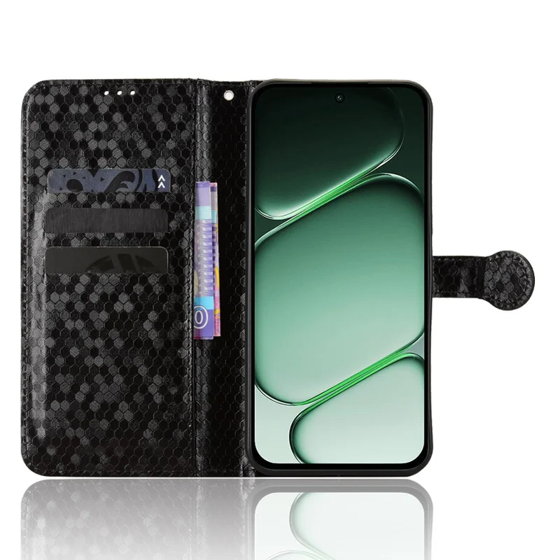 For OnePlus N6 4G Wallet Case Dot Pattern Imprint PU Leather Phone Cover with Wrist Strap - Black