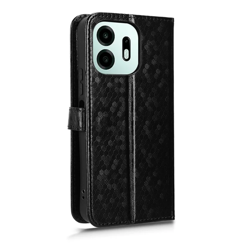 For OnePlus N6 4G Wallet Case Dot Pattern Imprint PU Leather Phone Cover with Wrist Strap - Black