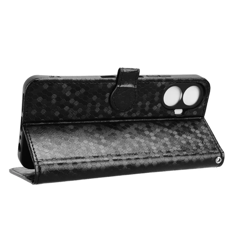 For TCL K70 Nxtpaper 5G Wallet Case Dot Pattern Imprint PU Leather Phone Cover with Wrist Strap - Black