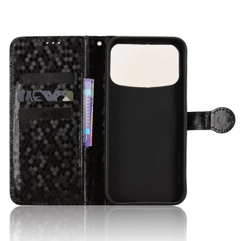 For Oppo A7 Pro Max 5G Wallet Case Dot Pattern Imprint PU Leather Phone Cover with Wrist Strap - Black