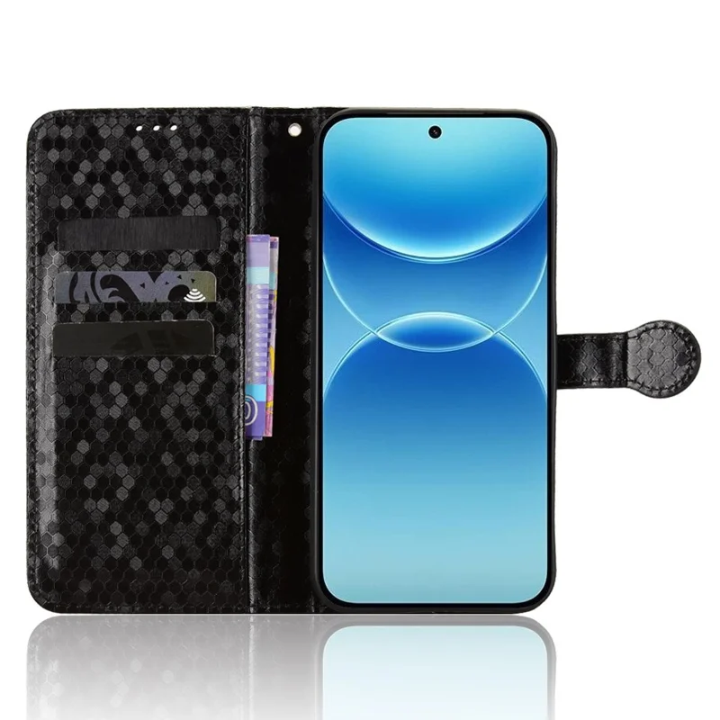 For Oppo A7 Pro Max 5G Wallet Case Dot Pattern Imprint PU Leather Phone Cover with Wrist Strap - Black