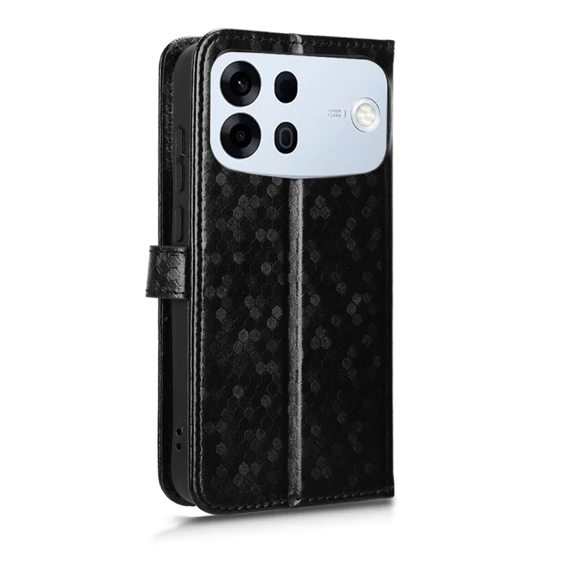 For Oppo A7 Pro Max 5G Wallet Case Dot Pattern Imprint PU Leather Phone Cover with Wrist Strap - Black