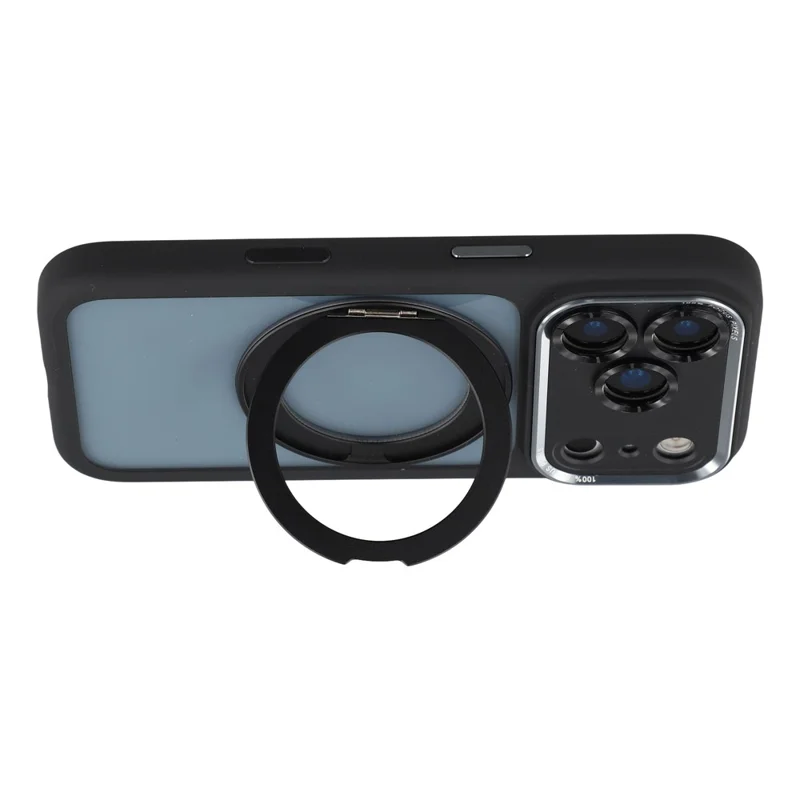 For iPhone 18 Pro / 17 Pro Case Magnetic Rotating Kickstand TPU + Acrylic Shockproof Phone Cover with AI Camera Button - Black