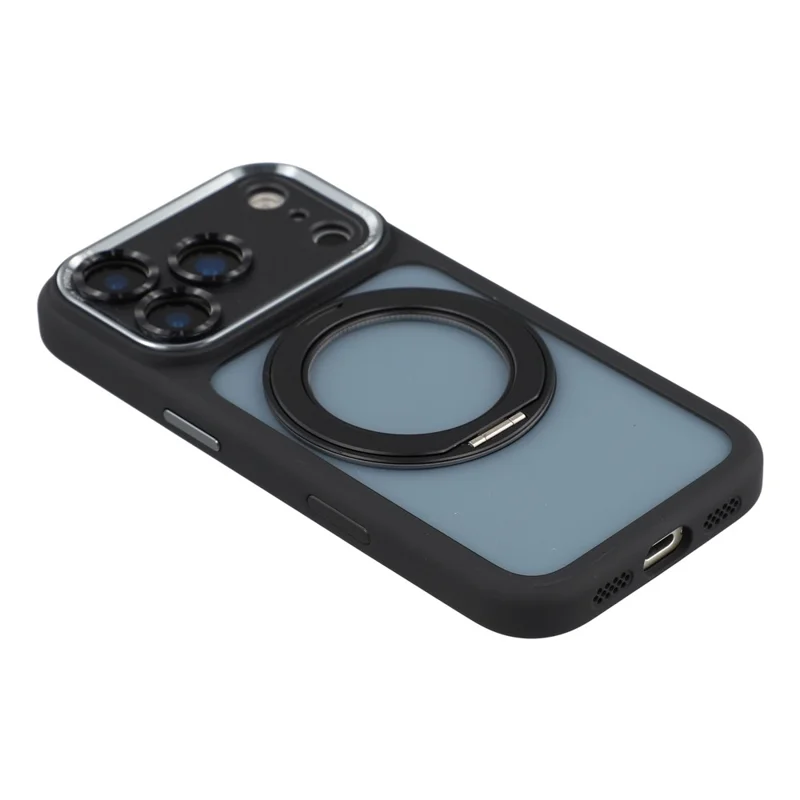 For iPhone 18 Pro / 17 Pro Case Magnetic Rotating Kickstand TPU + Acrylic Shockproof Phone Cover with AI Camera Button - Black