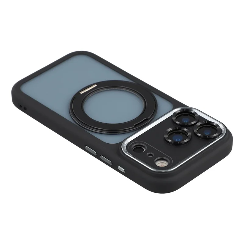 For iPhone 18 Pro / 17 Pro Case Magnetic Rotating Kickstand TPU + Acrylic Shockproof Phone Cover with AI Camera Button - Black