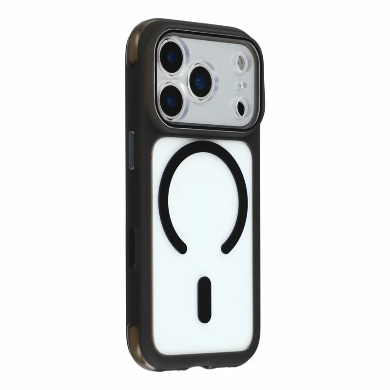 For iPhone 18 Pro Max / 17 Pro Max Magnetic Case Airbag Cushioning TPU + Acrylic Transparent Back Protective Cover with AI Camera Button - Black