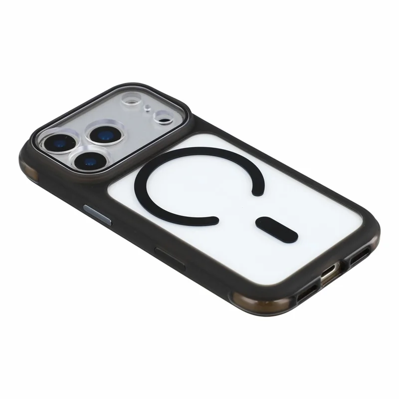For iPhone 18 Pro Max / 17 Pro Max Magnetic Case Airbag Cushioning TPU + Acrylic Transparent Back Protective Cover with AI Camera Button - Black