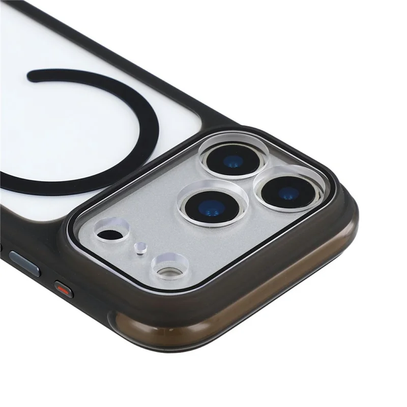 For iPhone 18 Pro Max / 17 Pro Max Magnetic Case Airbag Cushioning TPU + Acrylic Transparent Back Protective Cover with AI Camera Button - Black