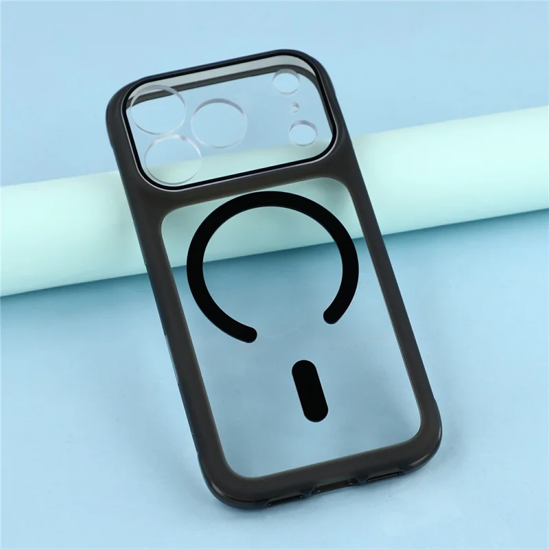 For iPhone 18 Pro Max / 17 Pro Max Magnetic Case Airbag Cushioning TPU + Acrylic Transparent Back Protective Cover with AI Camera Button - Black