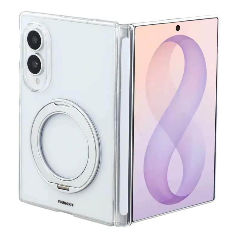 YOUNGKIT For Samsung Galaxy Z Fold8 Magnetic Case PC Phone Cover with Rotating Kickstand - Transparent