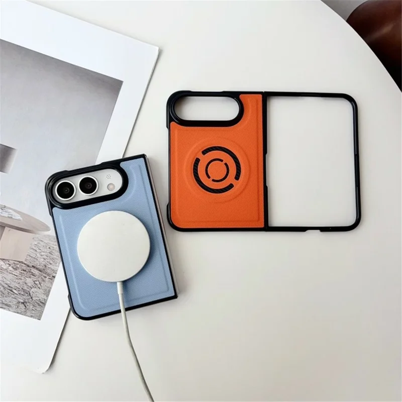 WANLONFENG KJB Série pour iPhone Fold Étui Magnétique avec Texture en Tissu Technique PC + TPU, Housse de Protection pour Téléphone - Orange