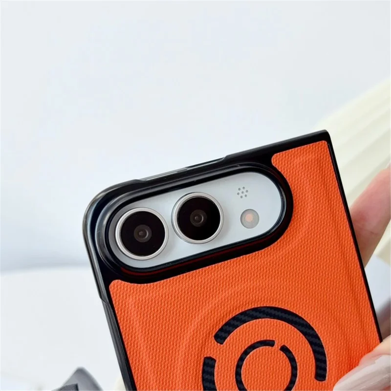 WANLONFENG KJB Série pour iPhone Fold Étui Magnétique avec Texture en Tissu Technique PC + TPU, Housse de Protection pour Téléphone - Orange