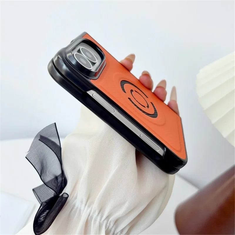 WANLONFENG KJB Série pour iPhone Fold Étui Magnétique avec Texture en Tissu Technique PC + TPU, Housse de Protection pour Téléphone - Orange