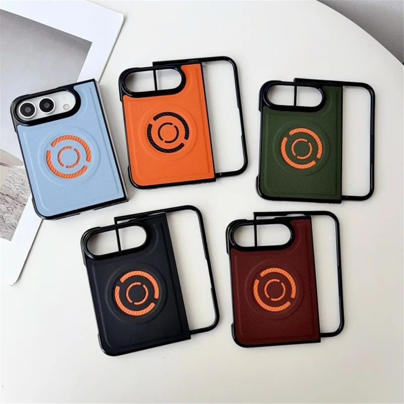 WANLONFENG KJB Série pour iPhone Fold Étui Magnétique avec Texture en Tissu Technique PC + TPU, Housse de Protection pour Téléphone - Orange