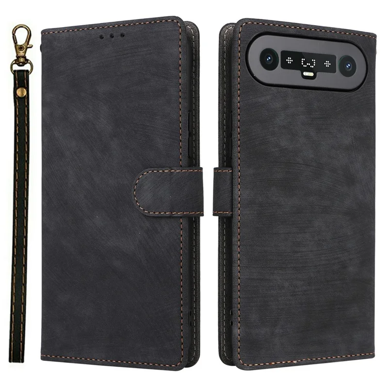For TECNO Camon Slim 4G Wallet Case RFID Blocking PU Leather Phone Cover Stand with Strap - Black