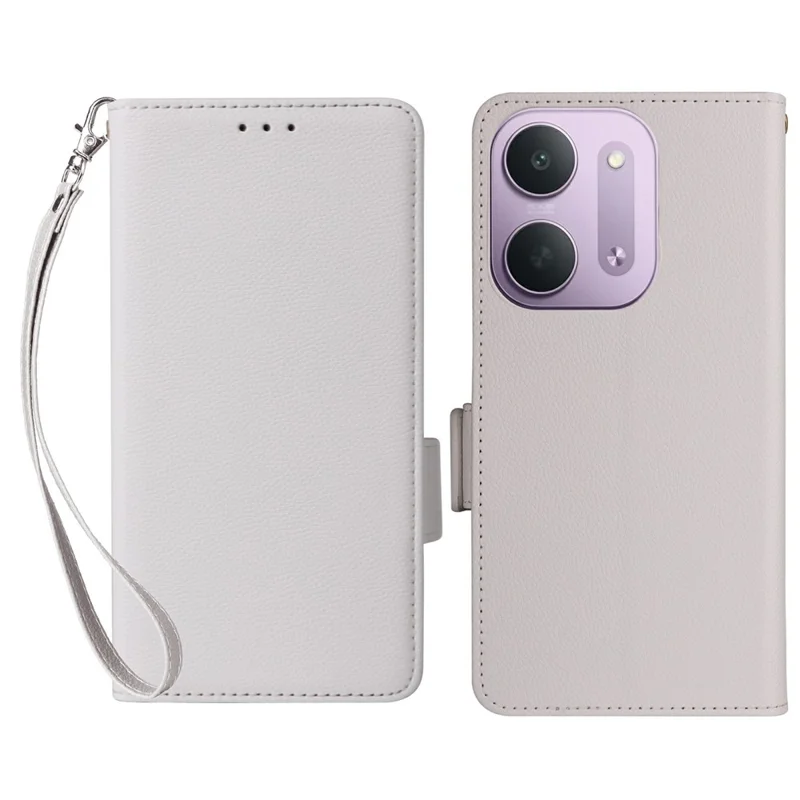 Für Xiaomi Redmi 17C 5G Hülle Litschi-Struktur Brieftasche Leder Handyhülle mit Handschlaufe - Weiß