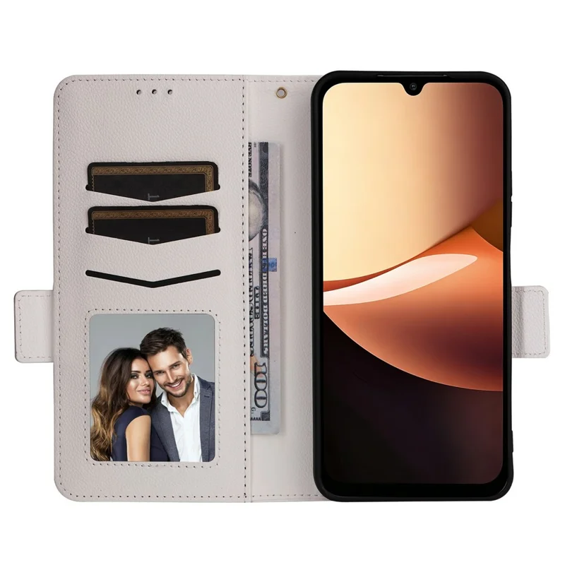 Für Xiaomi Redmi 17C 5G Hülle Litschi-Struktur Brieftasche Leder Handyhülle mit Handschlaufe - Weiß