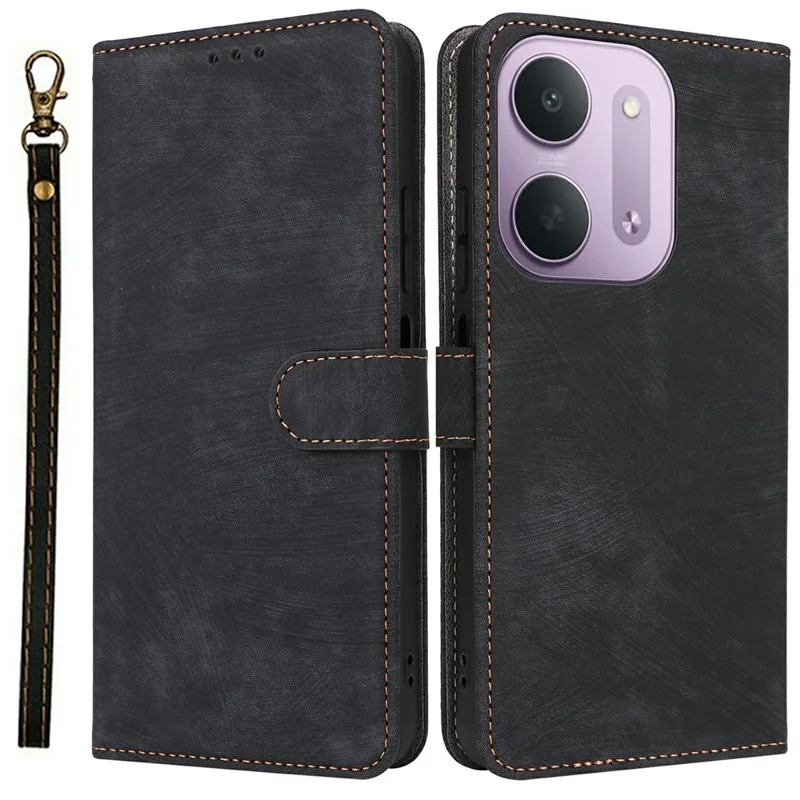 Für Xiaomi Redmi 17C 5G Brieftaschenhülle RFID-Blockierung PU-Leder Handyhülle mit Ständer und Riemen - Schwarz