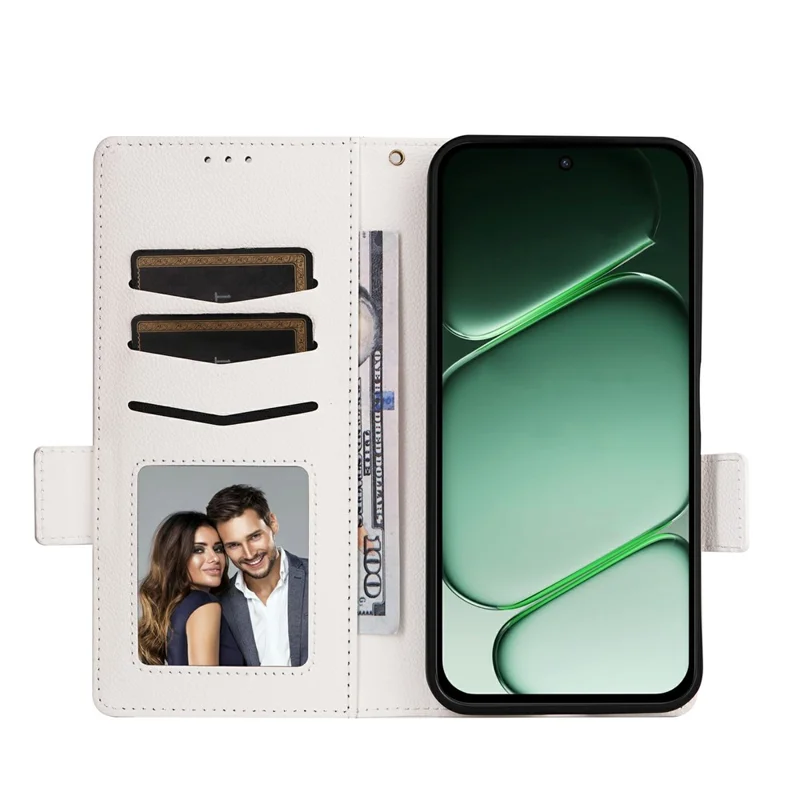For OnePlus N6 4G Case Litchi Texture Wallet Leather Phone Cover with Wrist Strap - White