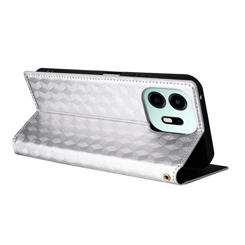 For OnePlus N6 4G Case Wallet Rhombus Imprinted PU Leather Phone Cover - Silver