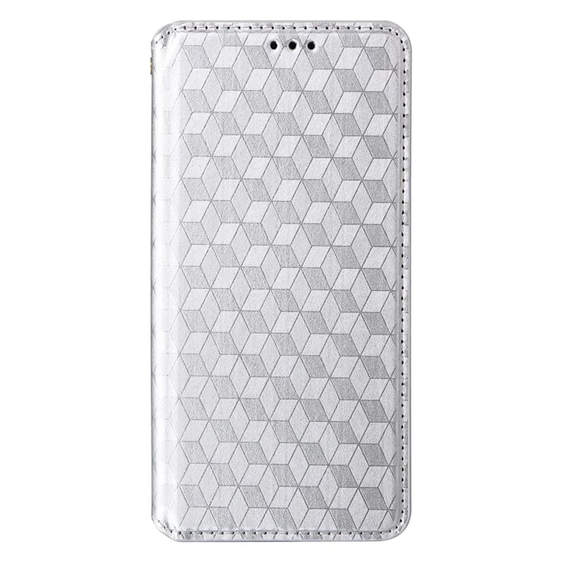For OnePlus N6 4G Case Wallet Rhombus Imprinted PU Leather Phone Cover - Silver