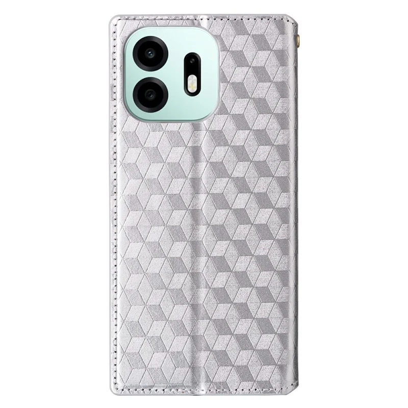 For OnePlus N6 4G Case Wallet Rhombus Imprinted PU Leather Phone Cover - Silver